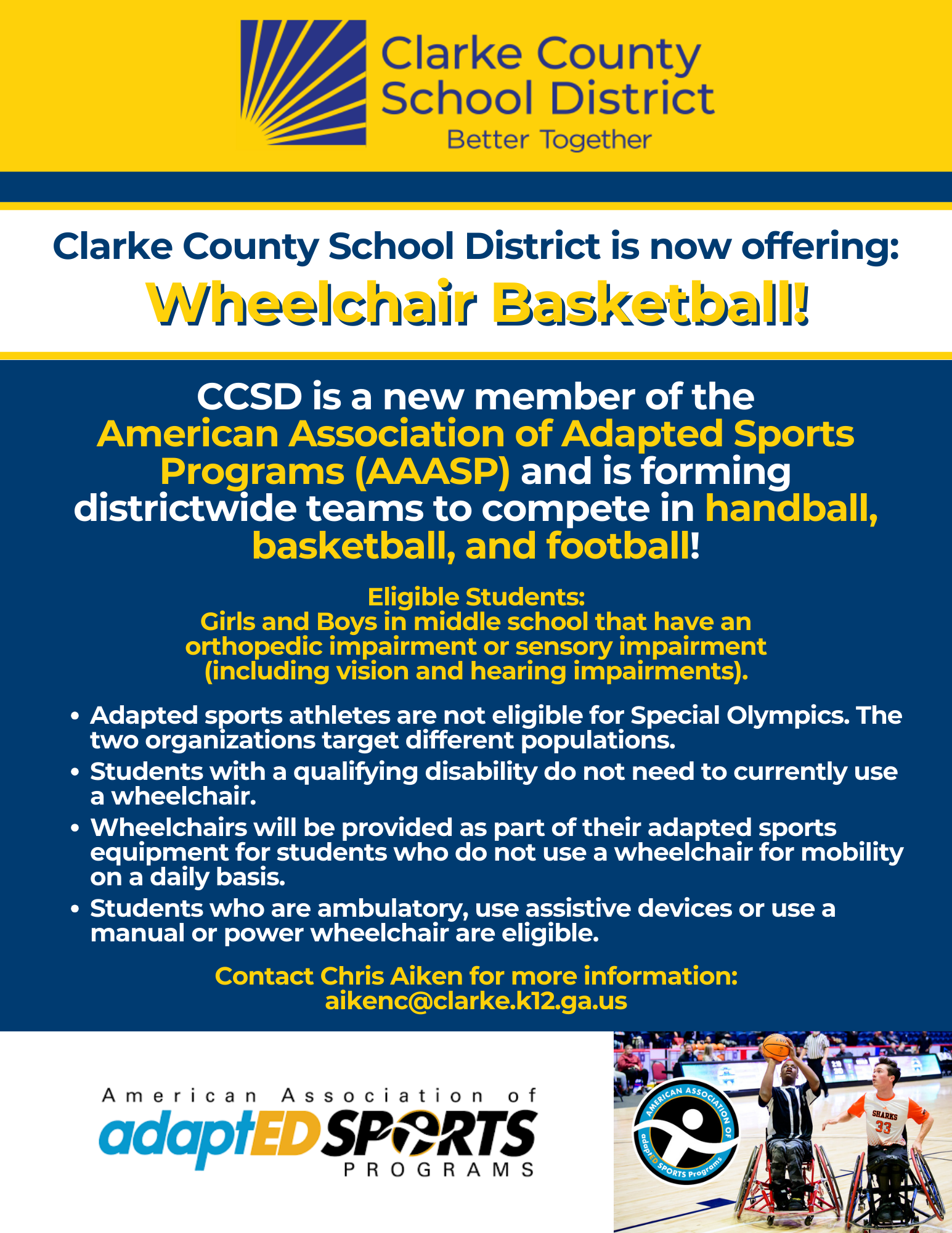 CCSD Receives Grant to Offer Adapted Sports Starting this Year